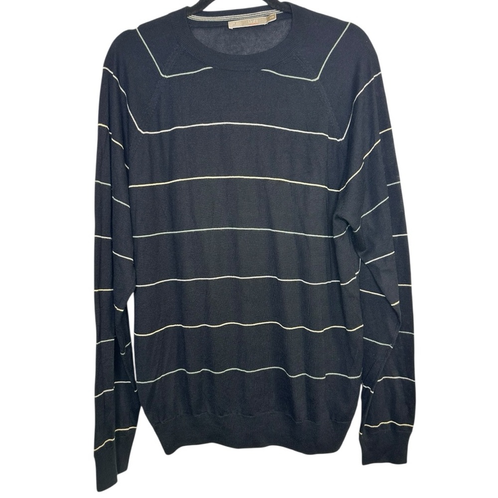 Raffi Men’s Medium Silk Cashmere Crewneck Black Striped Longsleeve Top
